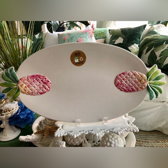 NEW! Pink Pineapple Tropical Hawaiian White Melamine Platter - Picture 3 of 5